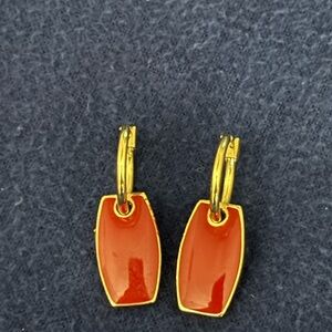 Liz Claiborne Gold tone and Red Enamel Earrings. Circa 1990’s